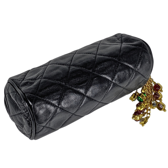Chanel Cosmetic Leather Cocomark Pouch Black Matelasse Pouch - Picture 1 of 10
